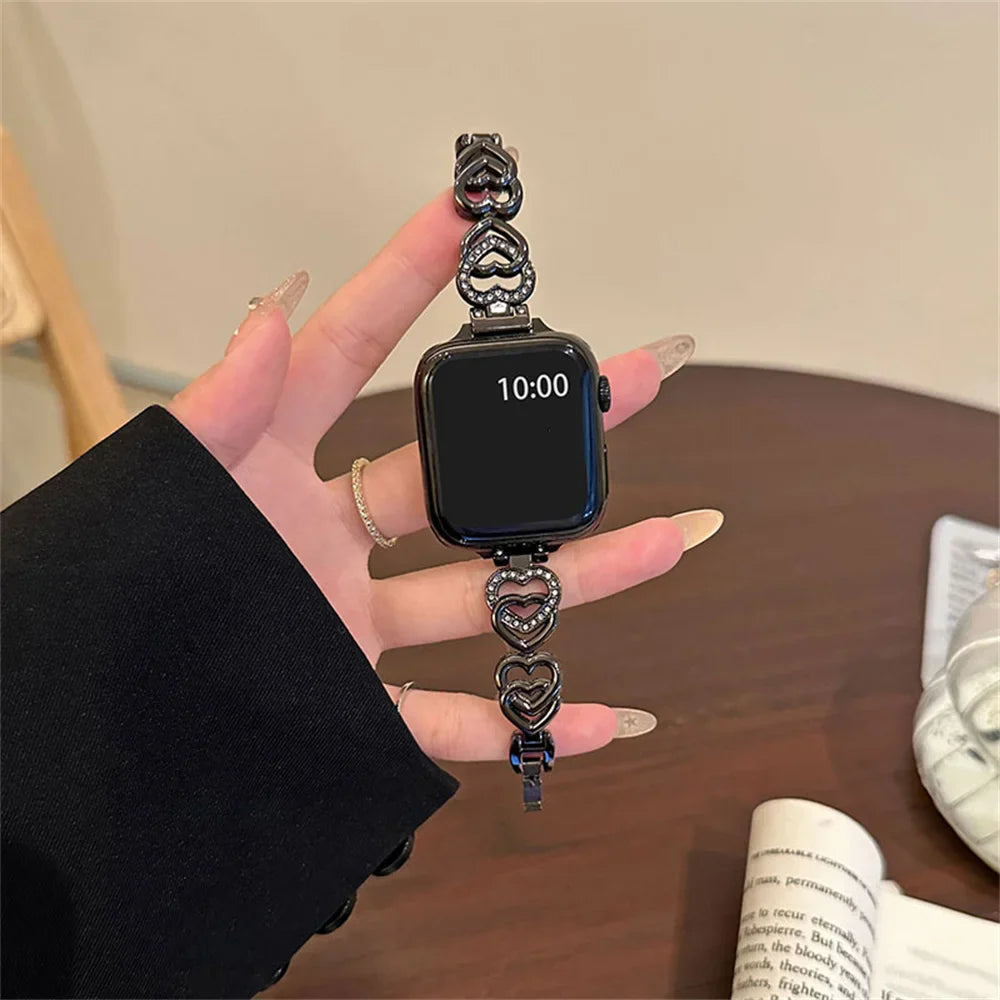 Chic Black Heart Chain Apple Watch Strap