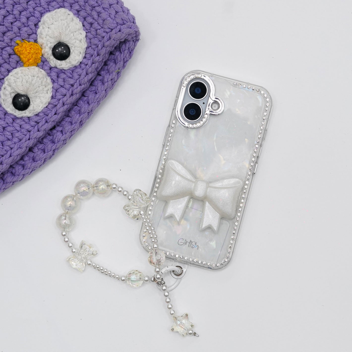 Glitter Bow Pearl Charm Case