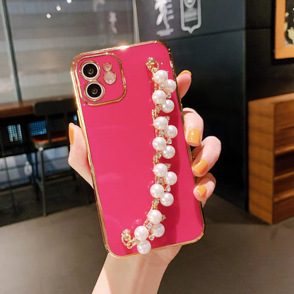 Galaxy S Series - Wrist Strap Pearl Chain Phone Case