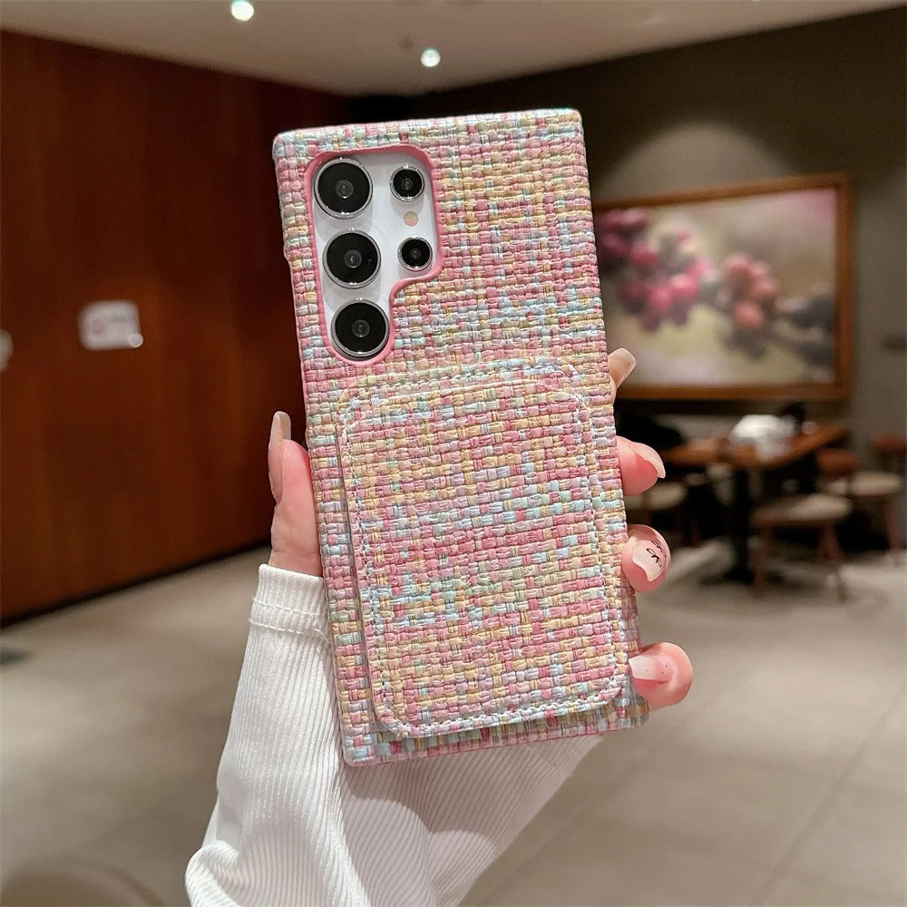 Tweed Wallet Case-Pink