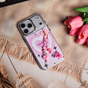 Kawaii Pink Aura Heart Case With Beaded Charm