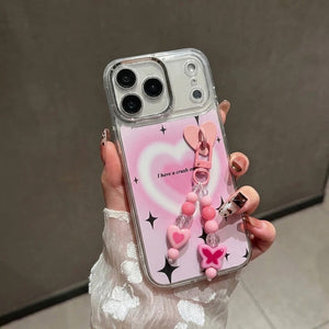 Kawaii Pink Aura Heart Case With Beaded Charm