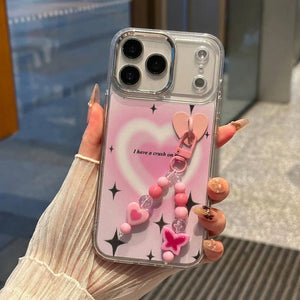 Kawaii Pink Aura Heart Case With Beaded Charm