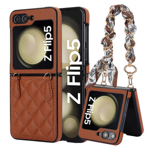 Luxury Quilted Leather Case with Silk scarf Chain Strap