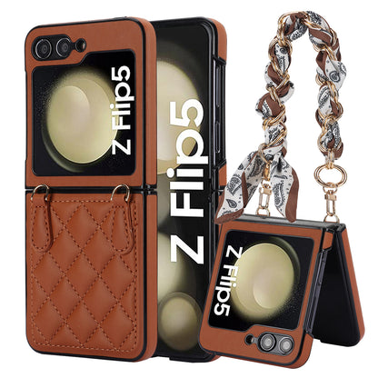 Luxury Quilted Leather Case with Silk scarf Chain Strap