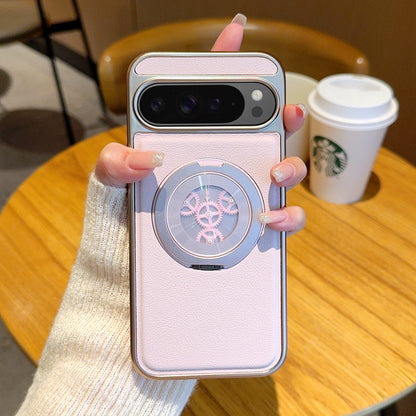 Elegant Faux Leather Gear Spinner Kickstand Case