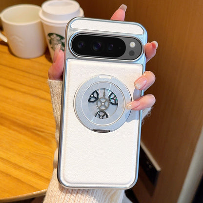 Elegant Faux Leather Gear Spinner Kickstand Case