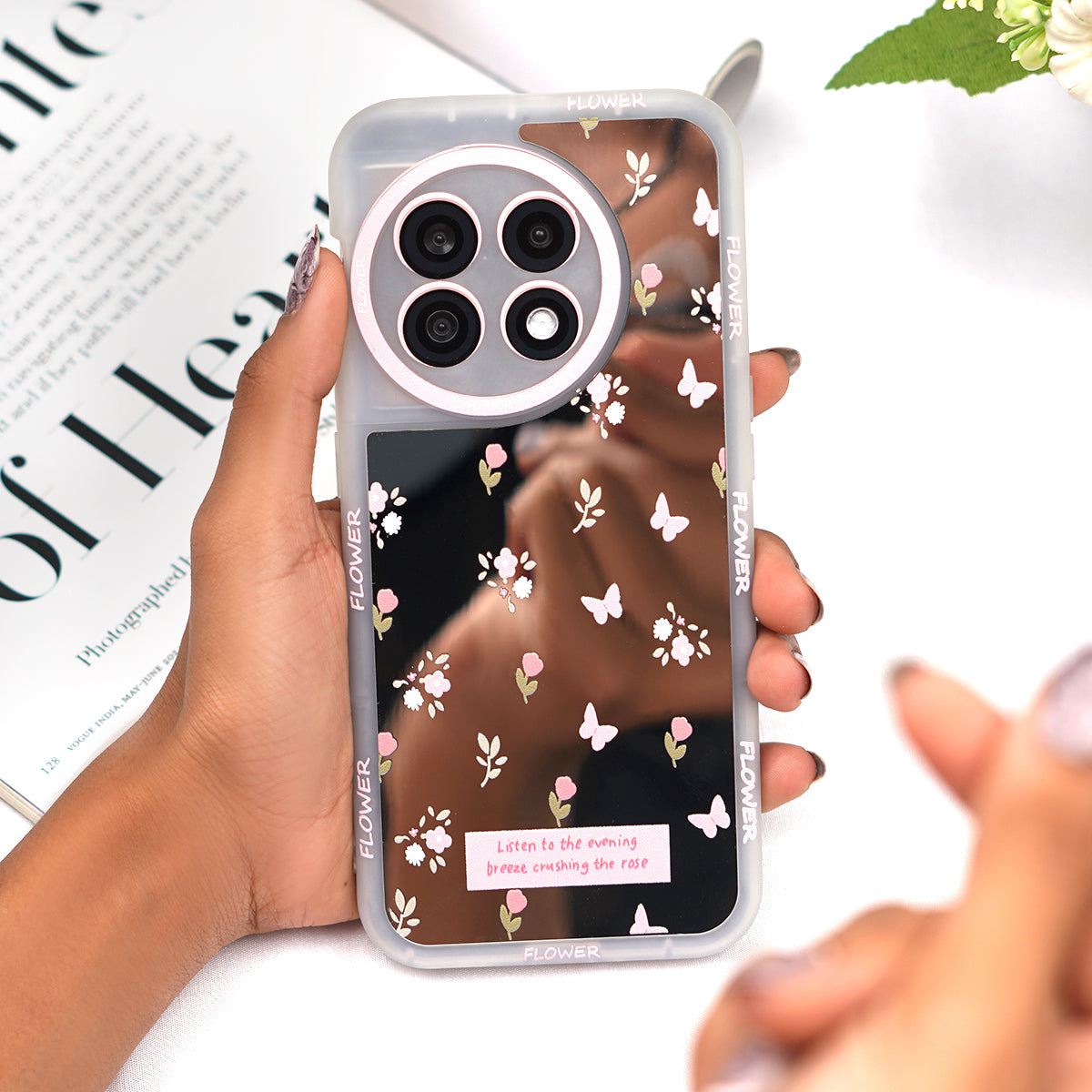 Pink Miracase Pink Butterfly Floral Mirror Case