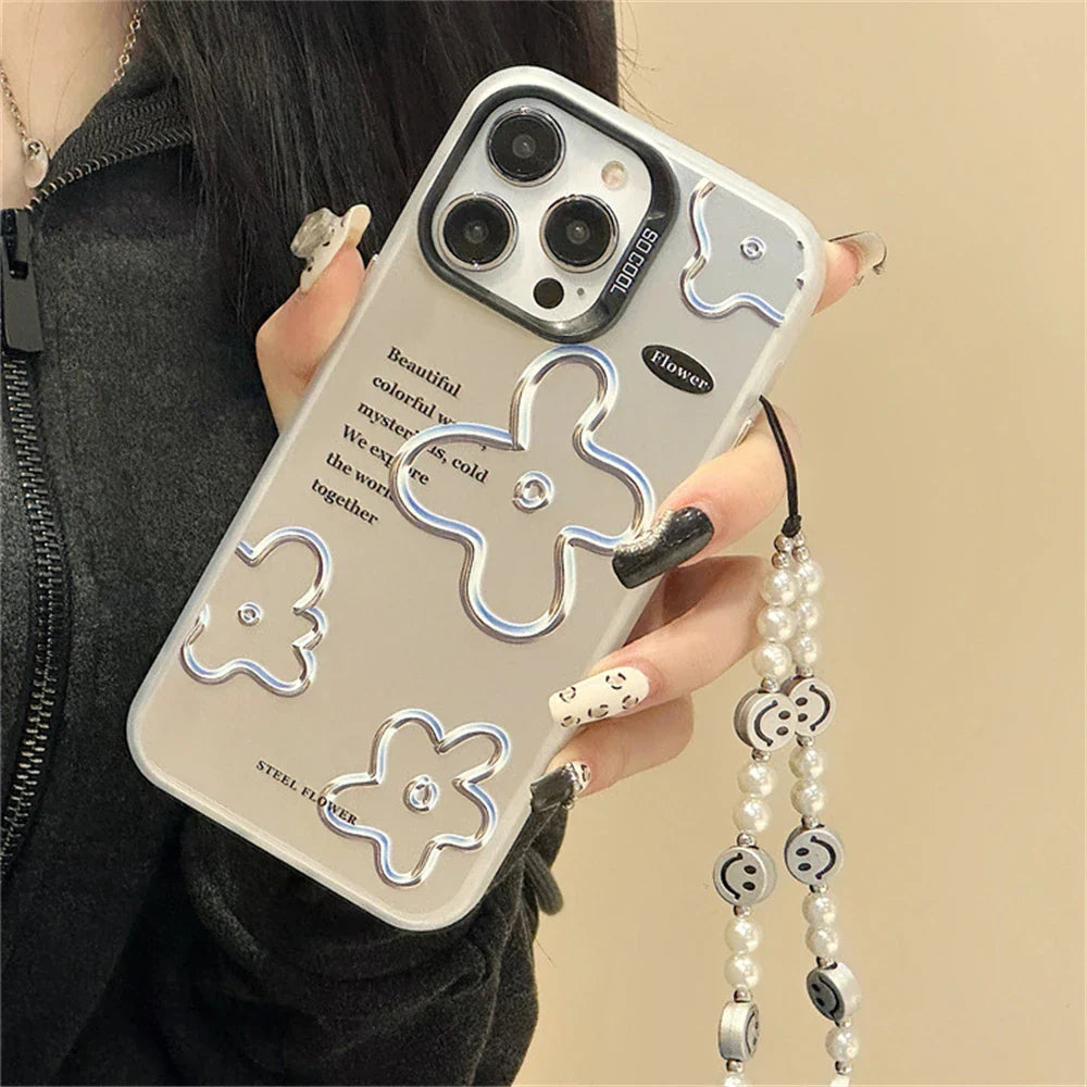 Floral Pearl Case with Lanyard.