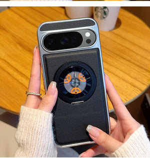 Elegant Faux Leather Gear Spinner Kickstand Case