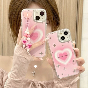 Kawaii Pink Aura Heart Case With Beaded Charm