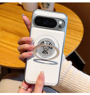 Elegant Faux Leather Gear Spinner Kickstand Case