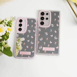 Galaxy S Series - Pink Butterfly Floral Mirror Case