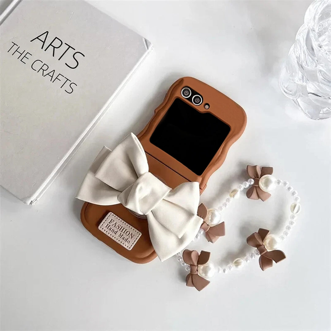 Ribbon Bow & Pearl Flip Case
