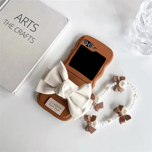 Ribbon Bow & Pearl Flip Case