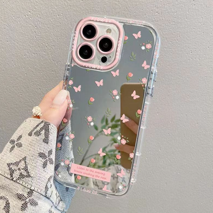 OnePlus Series - Pink Butterfly Floral Mirror Case