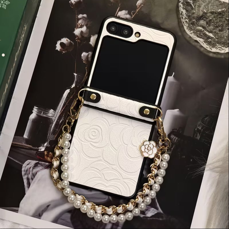 Floral Faux With Lanyard Case