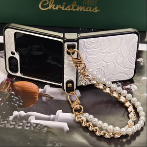 Floral Faux With Lanyard Case