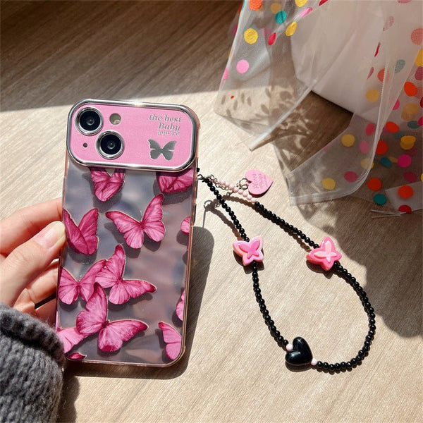 iPhone 14 Series - Pink Butterfly Case with Bracelet