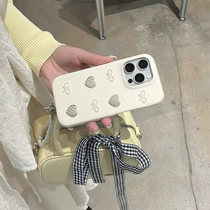 Kawaii Pearl Bow Heart Case