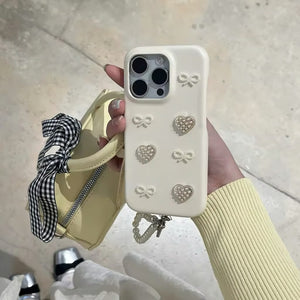 Kawaii Pearl Bow Heart Case