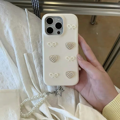 Kawaii Pearl Bow Heart Case