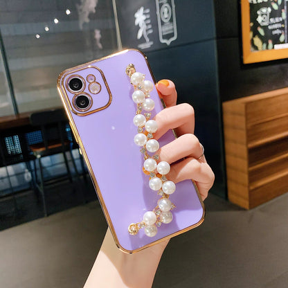 Galaxy S Series - Wrist Strap Pearl Chain Phone Case