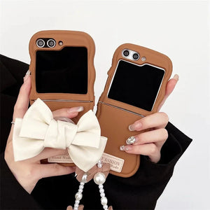 Ribbon Bow & Pearl Flip Case